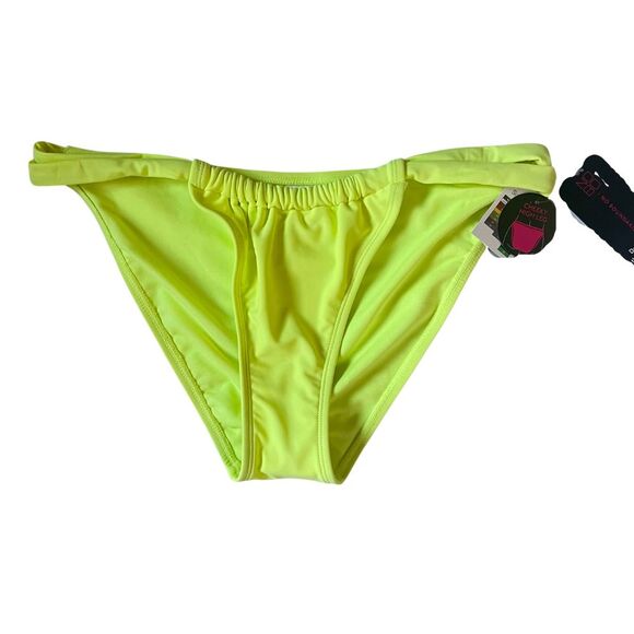 Bikini 2Pc High Cut Swimsuit Jr Lg 11-13 Adjustable Removable Straps Neon Yellow - Picture 8 of 9